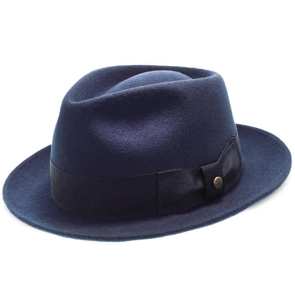 Walrus Hats Compass Navy Diamond Crown Fedora – 100% Australian Wool Felt Hat with Grosgrain Band & Walrus Logo Pin – Stylish Unisex Fedora