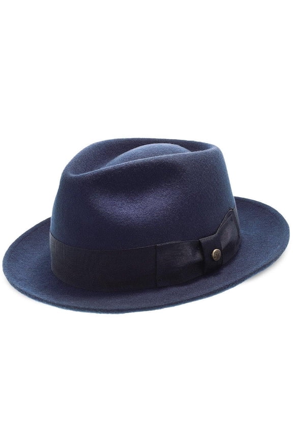 Compass Navy Diamond Crown Fedora – 100% Australian Wool Felt Hat with Grosgrain Band & Walrus Logo Pin – Stylish Unisex Fedora