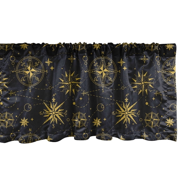 Ambesonne Compass Valance Pack of 2, Stars Dashed Lines Shapes, 54"X12", Night Blue Yellow