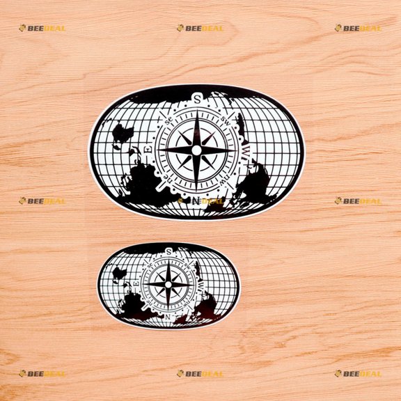 Compass World Map 4X4 Off Road Decal Sticker Vinyl Car Boat Laptop - 2 Pack Glossy, 4 Inches, 6 Inches - for Chevy Jeep Ford Subaru