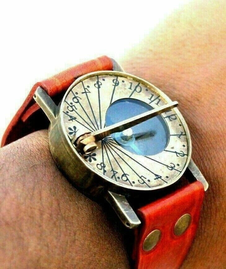 Compass Wrist Brass Sundial Nautical Leather Steampunk