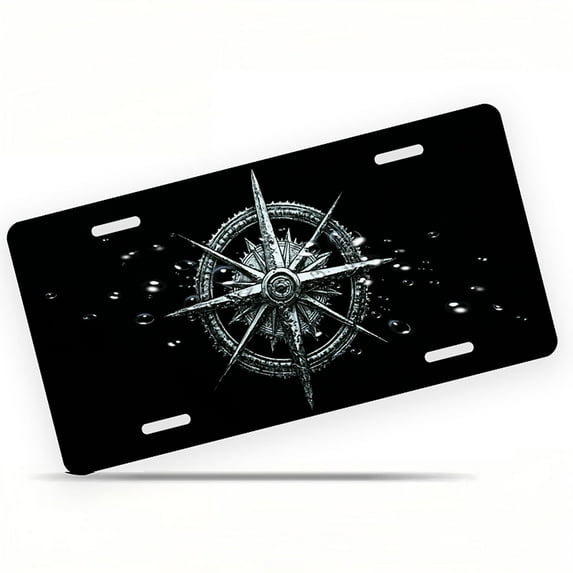 Compass like Emblem Front License Plate, Metal License Plate, Funny Standard Plates Personalized Novelty Decorative For Men/Women/Boys/Girls Car 6×12 Inch
