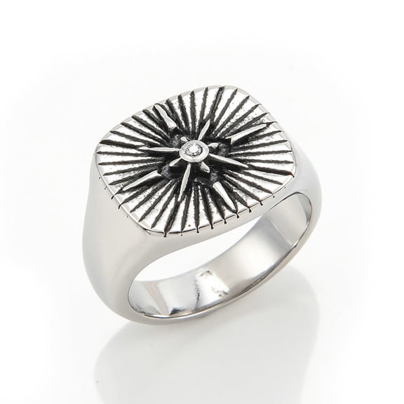 Stainless Steel Ring With Compass Logo Unisex Ring Size 8 To 12 Steel Color 12 g Durable Everyday Jewelry Item