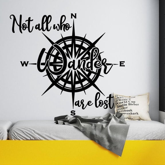 Compass wall Sticker living room decor nautical Wall decal Quote not all who wander are lost nursery boy Room decor Decals 42x37cm