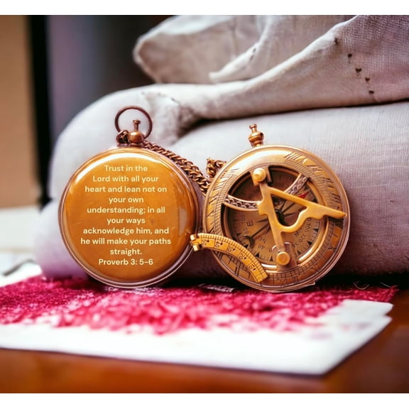 Compass with Leather Case Engraved Pocket Compass Brass Camping Compass