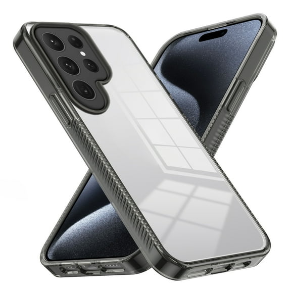 Compatiable with Samsung Galaxy S24 Ultra Case Clear, Transparent Crystal Shockproof Phone Case, Slim Anti-Scratch Hard PC + Soft TPU Back Protective Cover Bumper Non-Slip Design, Black