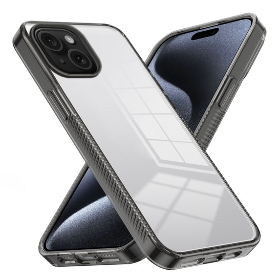 Compatiable with iPhone 15 Case Clear, Transparent Crystal Shockproof Phone Case, Slim Anti-Scratch Hard PC + Soft TPU Back Protective Cover Bumper Non-Slip Design For iPhone 15, Black