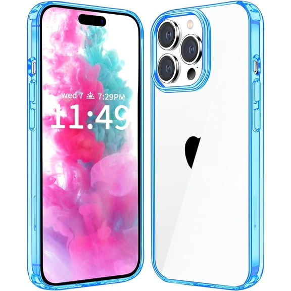 Compatiable with iPhone 15 Pro Case Clear, Transparent Shockproof Phone Case, Slim Anti-Scratch Hard PC Back Protective Cover Bumper, Transparent Blue