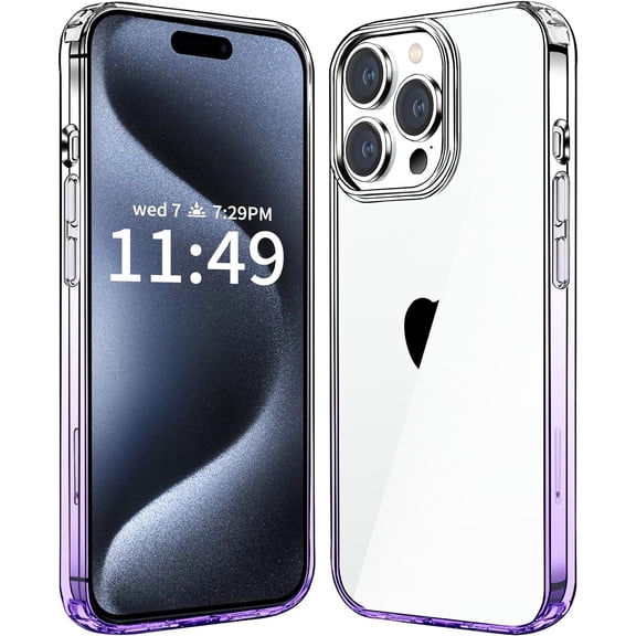Compatiable with iPhone 15 Pro Case Clear, Transparent Shockproof Phone Case, Slim Anti-Scratch Hard PC Back Protective Cover Bumper, Gradient Purple