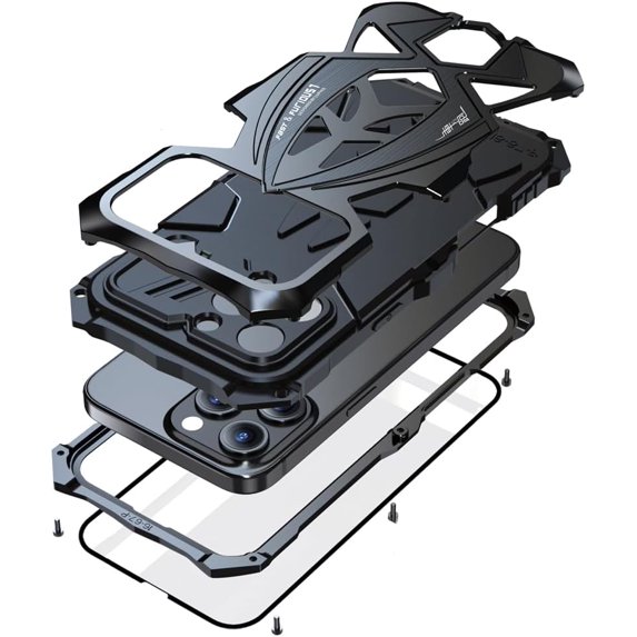 Compatibility with iPhone 16 Pro Max Case Heavy Duty Protection Rugged Screw Full Body Military Grade Metal Bumper Rubber with Hard Durable Phone Cases Cover Men 2024 Black