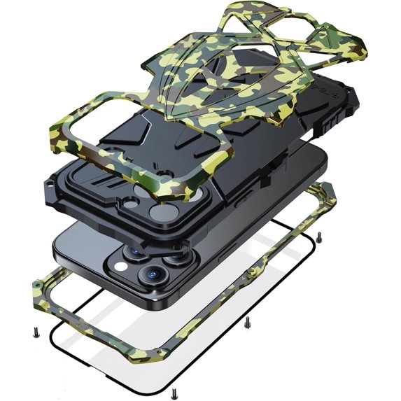 Compatibility with iPhone 16 Pro Max Case Heavy Duty Protection Rugged Screw Full Body Military Grade Metal Bumper Rubber with Hard Durable Phone Cases Cover Men 2024 Camouflage