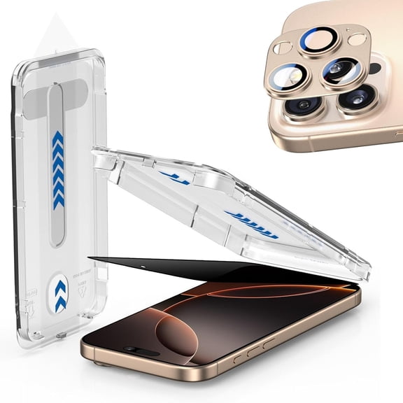 Compatible with [1+1 PACK ] Privacy Screen Protector Bundle for iPhone 16 Pro Max - Includes Anti-Spy Screens, Camera Protectors & Easy Install Kit [6.9 inch], Desert Titanium