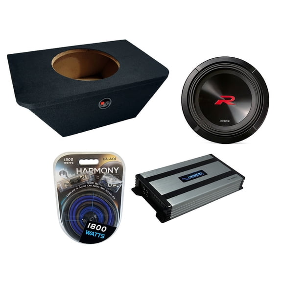 Compatible with 2000-2009 Honda S2000 Custom Fit Alpine Bundle Next-Generation R-Series R2-W12D4 Single 12" Sub Box Enclosure with Harmony HA-A800.1 Amplifier & 4GA Amp Kit