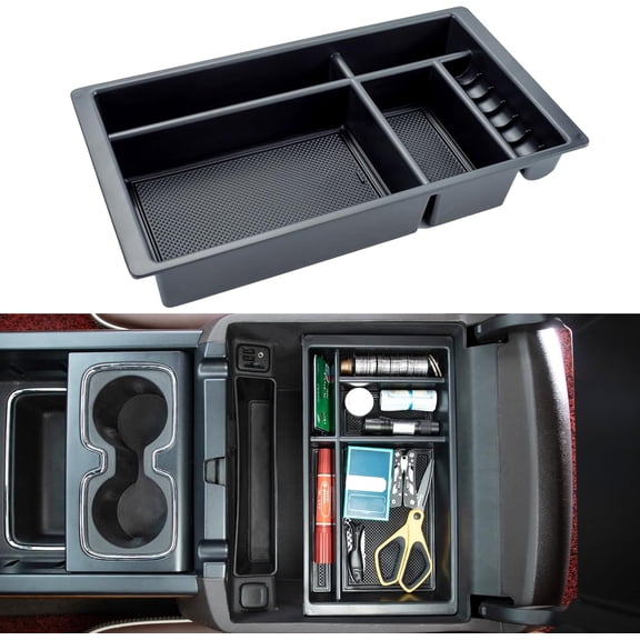 Compatible with (2014 2015 2016 2017 2018) Chevy Silverado/GMC Sierra (2015-2020) Chevy Suburban/Tahoe/GMC Yukon Center Console Organizer Tray Accessories - Full Console w/Bucket Seats ONLY