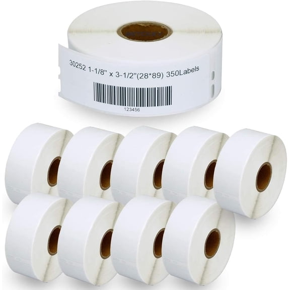 Compatible 30252 (1-1/8" x 3-1/2") Address & Barcode Labels - Compatible with Labelwriter 450, 4XL, NOT Fit 550 & 5XL [10 Rolls/3500 Labels]