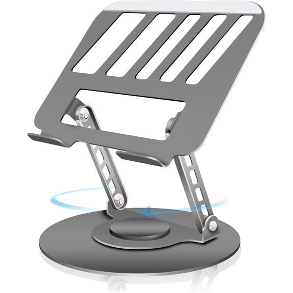 Compatible 360? Rotating Adjustable Laptop Stand, Fully Foldable Rotary Shaft Laptop Riser Portable Standing Desk, Fits MacBook & 10-15 Inch Laptops - Grey