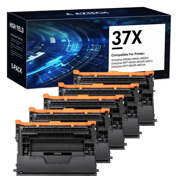 5-Packs Compatible for HP 37A 37X Black Toner Cartridge for HP 37X 37A CF237A M608 Toner Enterprise M608n M608dn M608x M609 MFP M631 M632 M633 Printer Ink