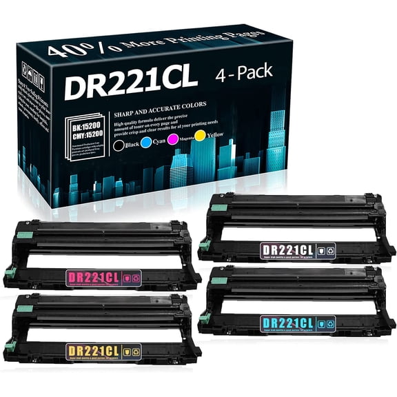 Compatible 4-Pack (1BK+1C+1M+1Y) DR221CL DR-221CL Drum Unit Replacement for Brother HL-3140CW 3150CDN 3170CDW 3180CDW Printer
