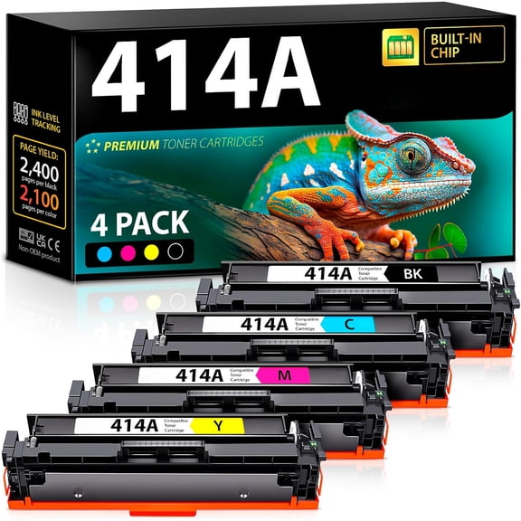 Compatible 414A Toner Cartridges 4 Pack (with Chip) Replacement for HP 414A HP 414X Toner to use with Color LaserJet Pro MFP M479fdw M454dw M479fdn M454dn ( Black Cyan Magenta Yellow )