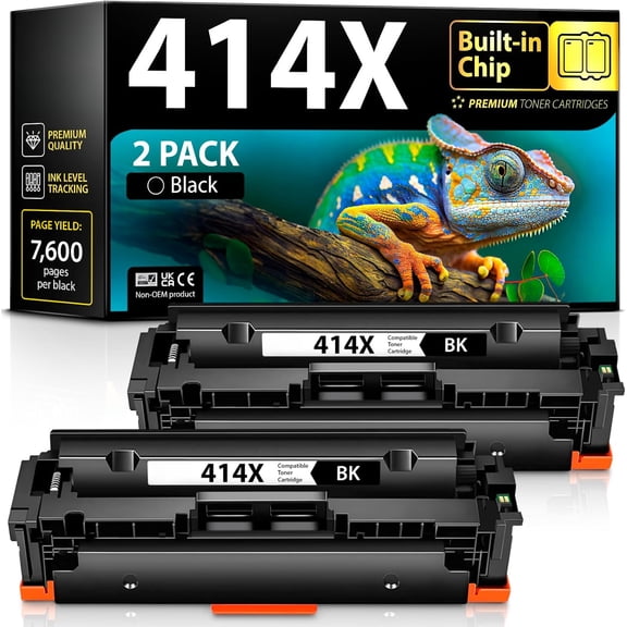 Compatible 414X Toner Cartridge Replacement for HP 414 X with Built-in Chip (2 Black Pack) to use with Color LaserJet Pro MFP M479fdw M479fdn M479fdw M454dw M454dn
