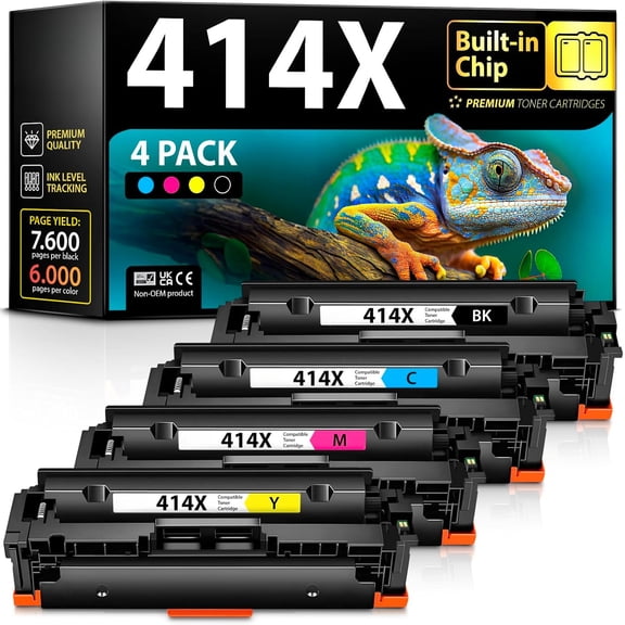 Compatible 414X Toner Cartridge Replacement for HP 414 X with Built-in Chip (4 Pack) to use with Color LaserJet Pro MFP M479fdw M479fdn M479fdw M454dw M454dn (Black Cyan Magenta Yellow)