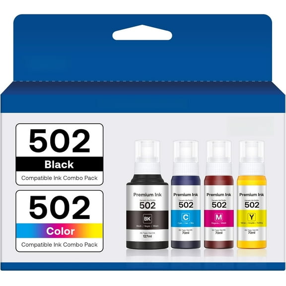 Compatible 502 Ink Bottles Replacement for Epson Compatible 502 Ink Refill Bottles ( Not Sublimation Ink ) Use for ET-2850 ET-3830 ET-3850, 4 Bottles