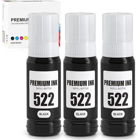 Compatible 522 Black Ink Bottles High Yield Replacement for Epson 522 Ink Bottles Black Work with ET-2800,ET-2720,ET-2803,ET-4800,ET-4700,ET-2400,ET-2840,ET-4810 Printer,522 Ink Refill Bottles