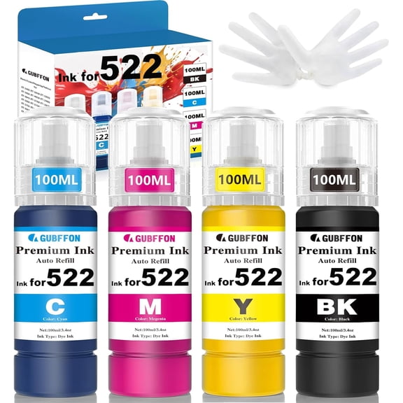 Compatible for 522 Ink Refill Bottles High Capacity Replacement, use for ET2800, ET2400, ET4800, ET2803, ET2720 Printers, Dye Based Ink Print Clear - 400mL BK/C/M/Y (Not Sublimation Ink)