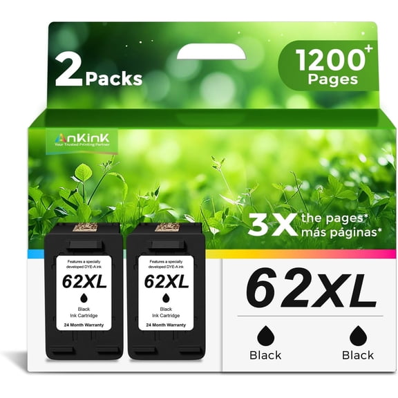 Compatible 62 Ink Cartridges Replacement for HP Ink 62 62XL HP62 Black Cartridge for 5540 5542 5545 5640 5642 5660 5664 5665 7640 7645 8000 8005 200 250 5740 5742 5743 5745 8040 Printer 62 XL2 Pack