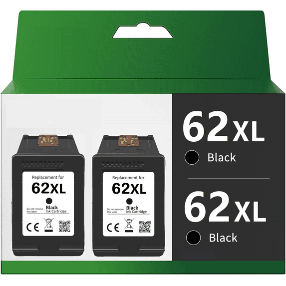 Compatible 62XL 62 XL Black High Yield Ink Cartridge Replacement for HP Envy 5540 5640 5660 7644 7645 OfficeJet 5740 8040 Printer - 2 Pack