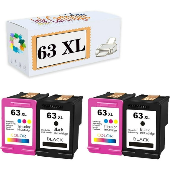 Compatible 63 XL Ink Cartridges Replacement for HP Deskjet 1000 1010 1050 1510 2000 2050 2510 2540 2620 3000 3050 4630 Envy 1055 1056 1512 2512 2622 3050A 3051A 3052 2 Black 2 Color