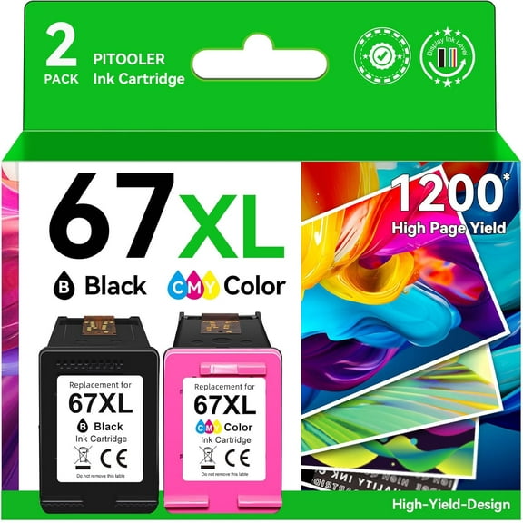 Compatible 67XL Ink Cartridges Replacement for HP DeskJet 2755e 2855e 2700 4155e 2800e 2700e 2734e 4255e 2827e Envy 6055e 6000 6400 6455e Printer