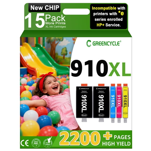 Compatible for 910XL Ink Cartridges Combo Pack High Yield Black & Color 15 Pack Printer Ink Cartridge Compatible with OfficeJet 8010 8015 8018 8022 OfficeJet Pro 8020 8030 8025 8028 8035