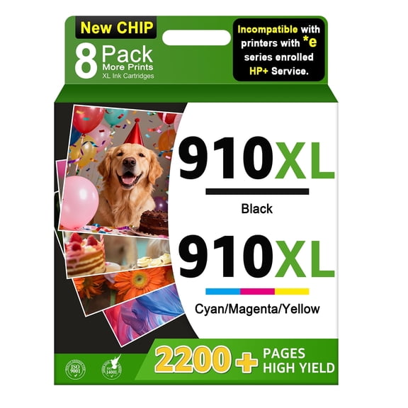 Compatible for 910XL Ink Cartridges Combo Pack High Yield Black & Color 8 Pack Printer Ink Cartridge Compatible with OfficeJet 8010 8015 8018 8022 OfficeJet Pro 8020 8030 8025 8028 8035