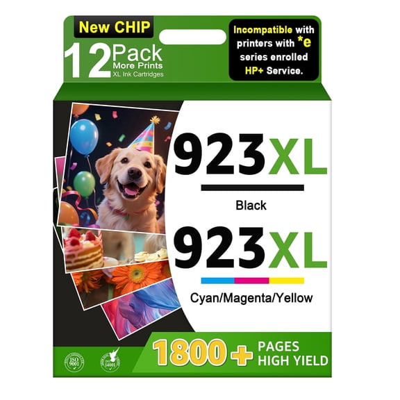 Compatible for 923e 923XL Ink Cartridges Combo Pack High Yield Black & Color Printer Ink Cartridge With Chip 12 Pack Work with OfficeJet Pro 8120 8123 8130 8133 8135 8139 8138