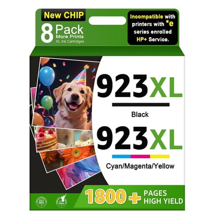 Compatible for 923e 923XL Ink Cartridges Combo Pack High Yield Black & Color Printer Ink Cartridge With Chip 8 Pack Work with OfficeJet Pro 8120 8123 8130 8133 8135 8139 8138