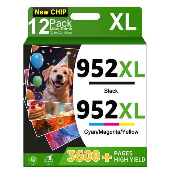 Compatible for 952XL Ink Cartridges Combo Pack High Yield Black & Color 952XL Printer Ink Cartridge Compatible with OfficeJet Pro 8710 8720 8740 7740 8210 Printers 12 Pack