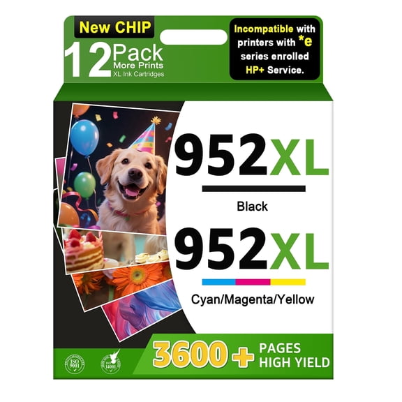 Compatible for 952XL Ink Cartridges Combo Pack High Yield Black & Color 952XL Printer Ink Cartridge Compatible with OfficeJet Pro 8710 8720 8740 7740 8210 Printers 12 Pack