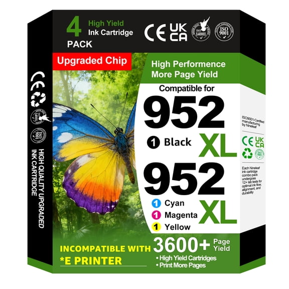 Compatible for 952XL Ink Cartridges Combo Pack High Yield Black & Color 952XL Printer Ink Cartridge Compatible with OfficeJet Pro 8710 8720 8740 7740 8210 Printers 4 Pack