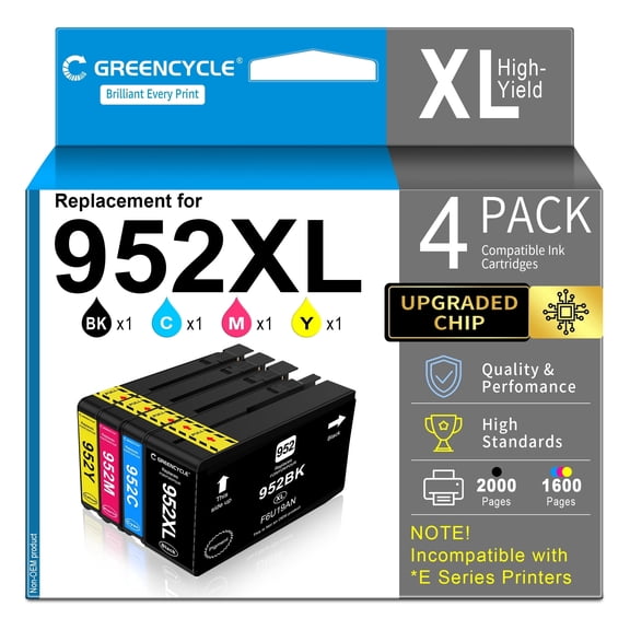Compatible for 952XL Ink Cartridges Combo Pack High Yield Black & Color 952XL Printer Ink Cartridge Compatible with OfficeJet Pro 8710 8720 8740 7740 8210 Printers 4 Pack