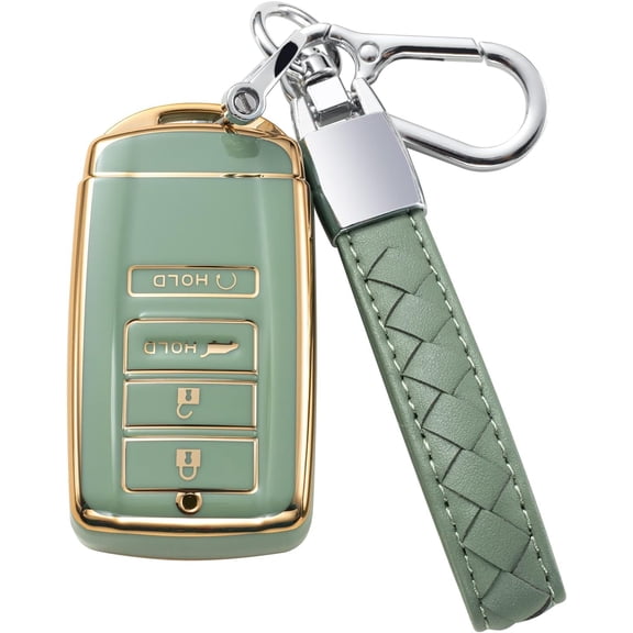 Compatible with Acura Key Fob Cover with Leather Lanyard, Car Key Case Shell Protection for Acura CDX RDX RLX NSX TLX TLX-L Smart Remote Key Holder,Green