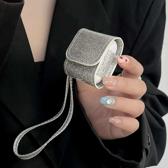 Compatible with AirPods 1/2 Case, Creative Bling Glitter Mini Handbag Strap Earphone Case for Girls Women Stylish Wireless Earphone Protection Shockproof Cover