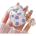thumbnail image 1 of Compatible with AirPods 1/2 Clear Case,Cute Cartoon Flower Pattern Design with Floral Keychain, Soft TPU Protective Shockproof Case for AirPod 1&2 for Girls Women-Purple, 1 of 12