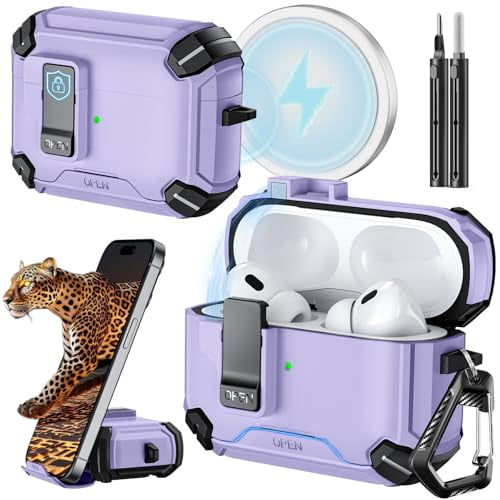 Compatible with AirPods 3 Case Cover with Phone Stand & Cleaning Kit,Compatible with Magsafe,Magnetic Automatic Lock for iPod Charging Case(USB-C/Lightning Cable)