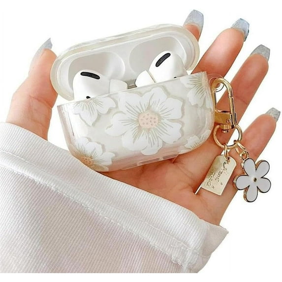 Compatible with AirPods 3rd Gen Clear Case,Cute Cartoon Flower Earphone Cover with Floral Keychain, Soft Transparent TPU Protective Case for AirPod 3 for Girls Women-White