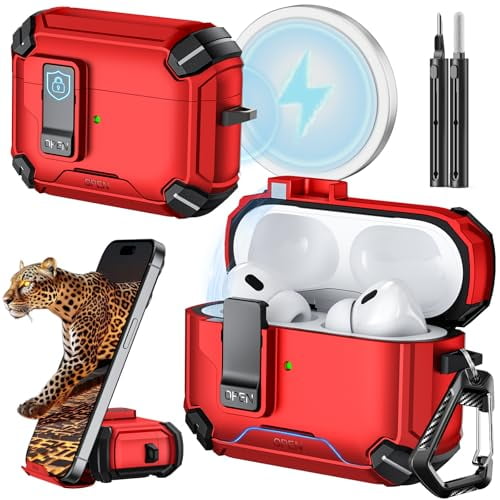 Compatible with AirPods 4 Case Cover with Phone Stand & Cleaning Kit,Compatible with Magsafe,Magnetic Automatic Lock for iPodCharging Case(USB-C/Lightning Cable)