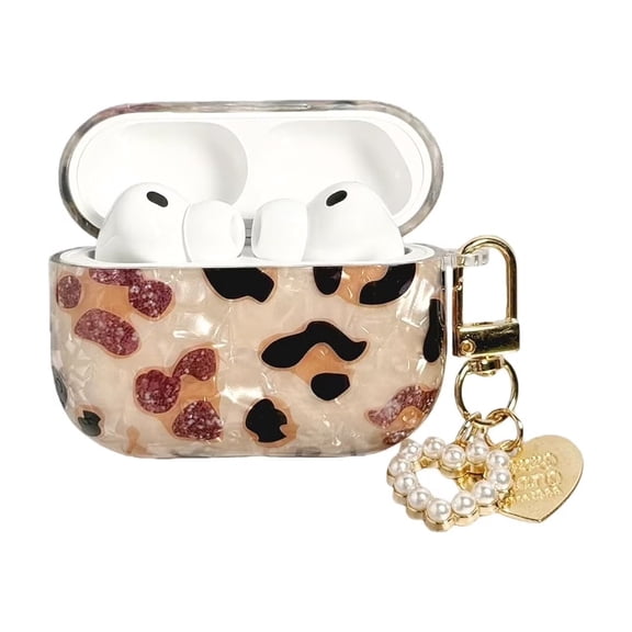 Compatible with AirPods 4 headphone case, cute leopard print shell anti drop protective case, with heart-shaped pendant, designed specifically for AirPods 4 (2024 model)