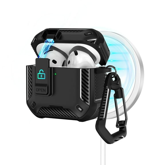 Compatible with AirPods 4th Generation 2024 Case Cover with Phone Stand Bracket, Compatible with Magsafe, Magnetic Automatic Lock for for AirPods 4th Generation 2024 Charging Case, Black