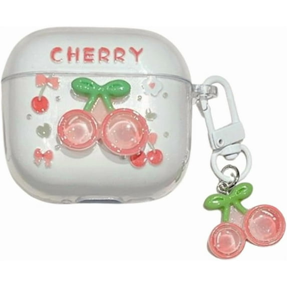 Compatible with AirPods 4th Generation(2024 Release),Cute Cartoon Clear Candy Color Design Headphone Case for Airpods 4 with Keychain for Ladies Girls (Cherry)