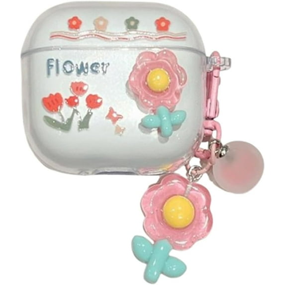 Compatible with AirPods 4th Generation(2024 Release),Cute Cartoon Clear Candy Color Design Headphone Case for Airpods 4 with Keychain for Ladies Girls (Flower)